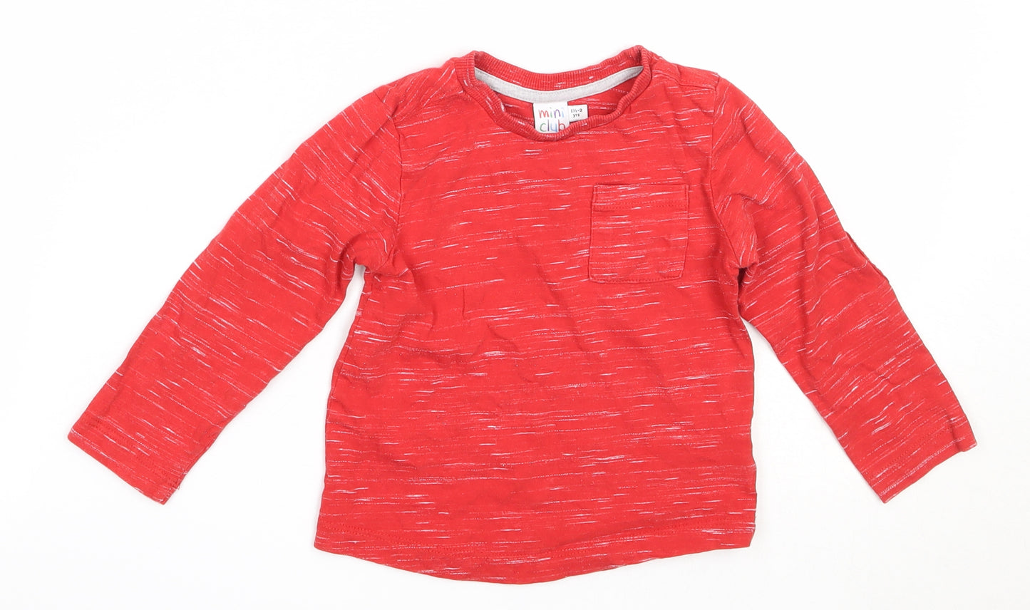 Mini Club Boys Red  Cotton Basic T-Shirt Size 18-24 Months Round Neck