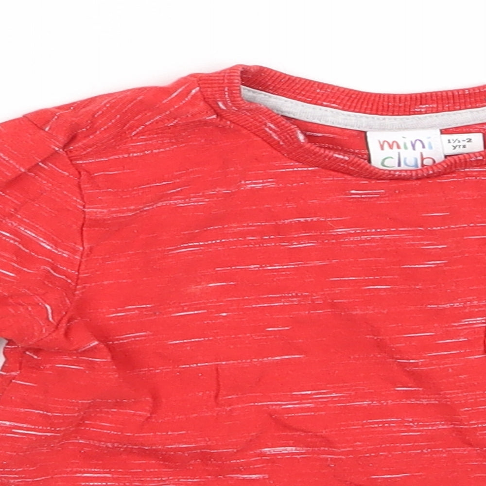 Mini Club Boys Red  Cotton Basic T-Shirt Size 18-24 Months Round Neck