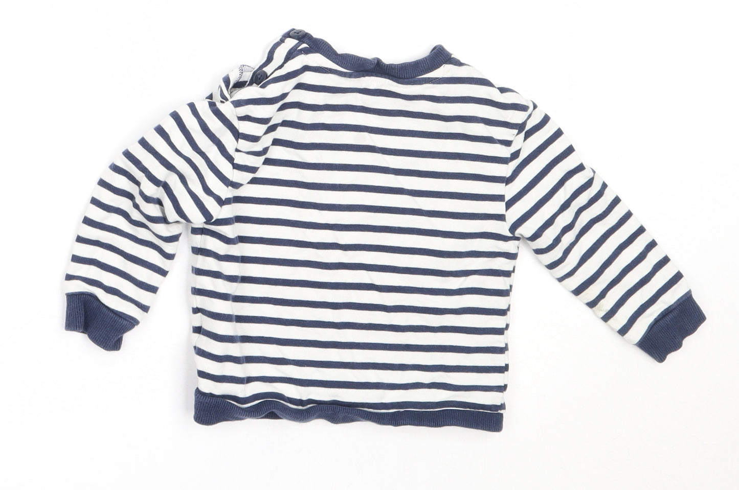 John Lewis Boys Blue Striped Cotton Pullover Jumper Size 9-12 Months