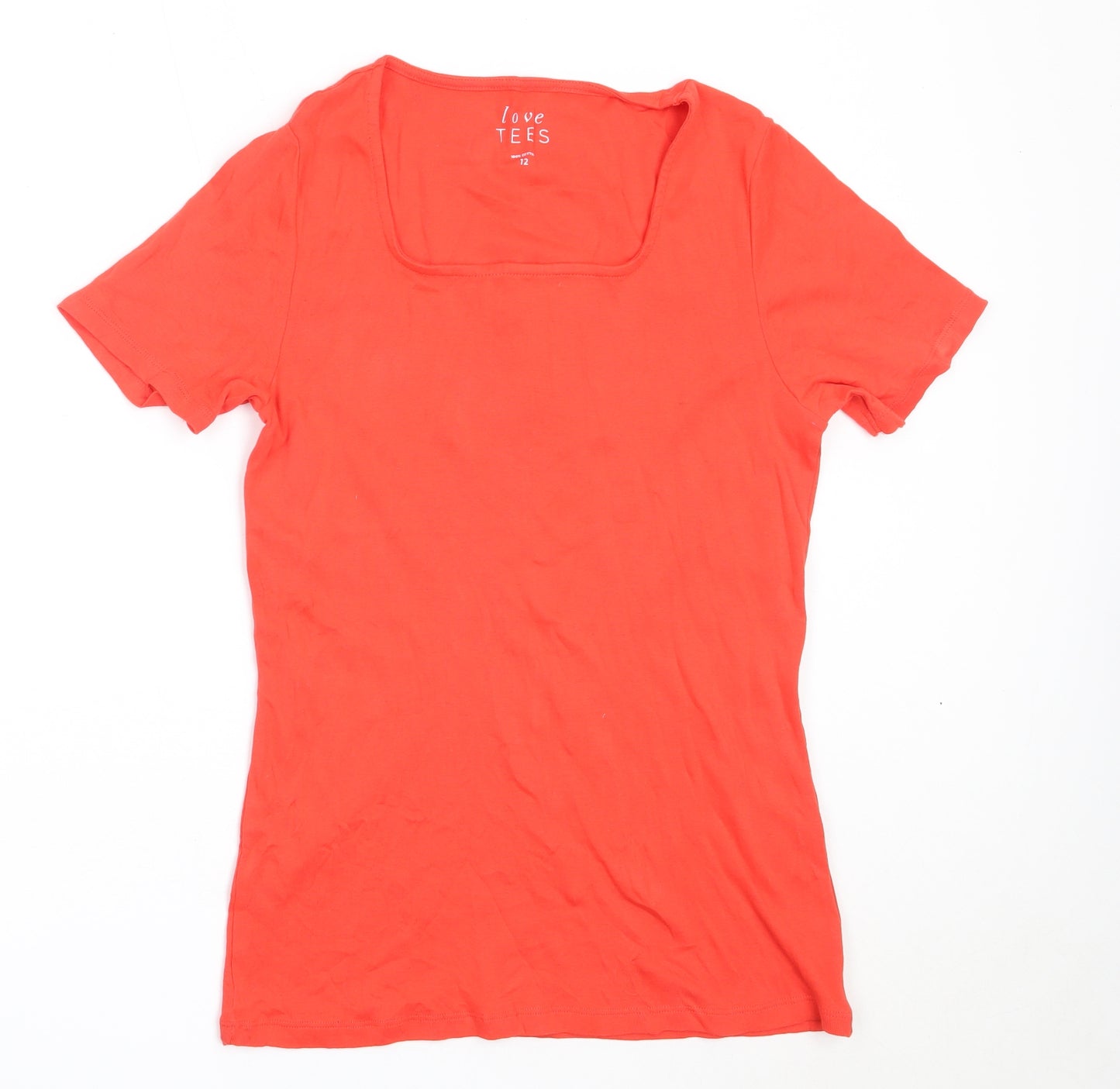 Preworn Womens Red  Cotton Basic T-Shirt Size 12 Square Neck