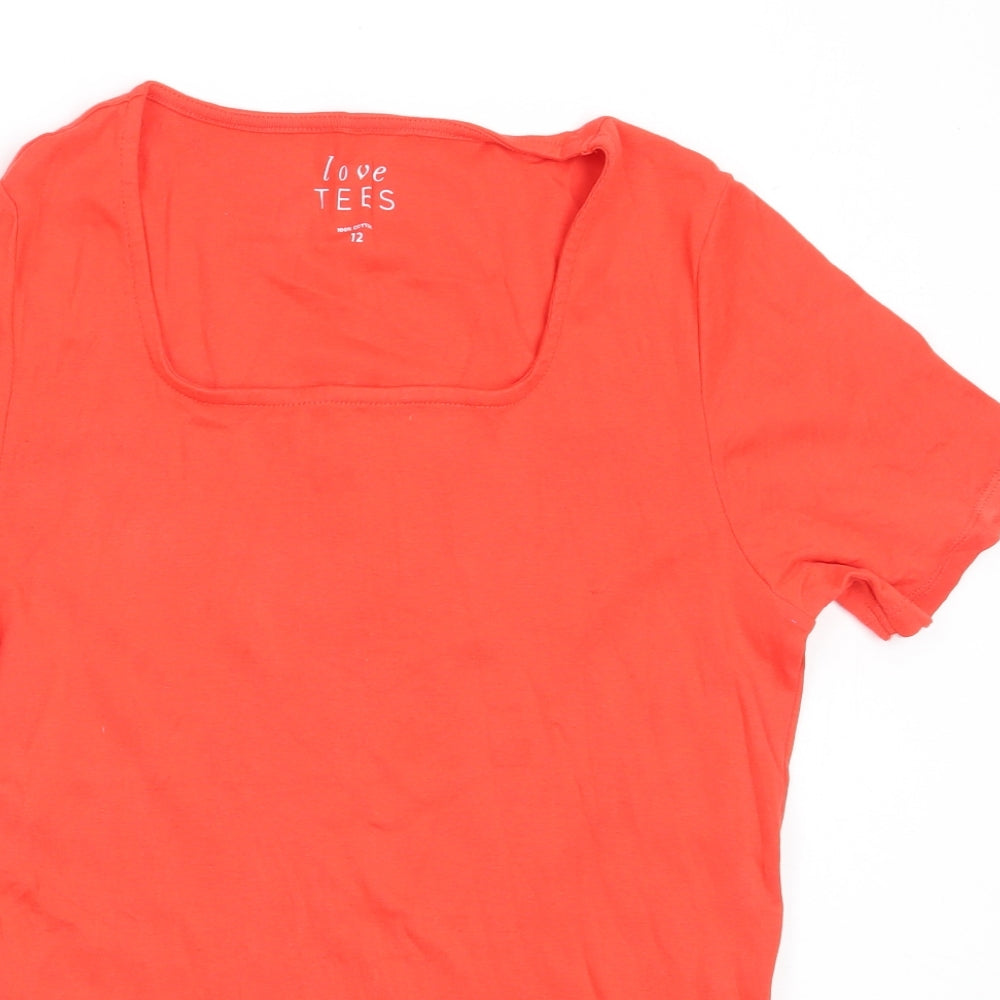 Preworn Womens Red  Cotton Basic T-Shirt Size 12 Square Neck