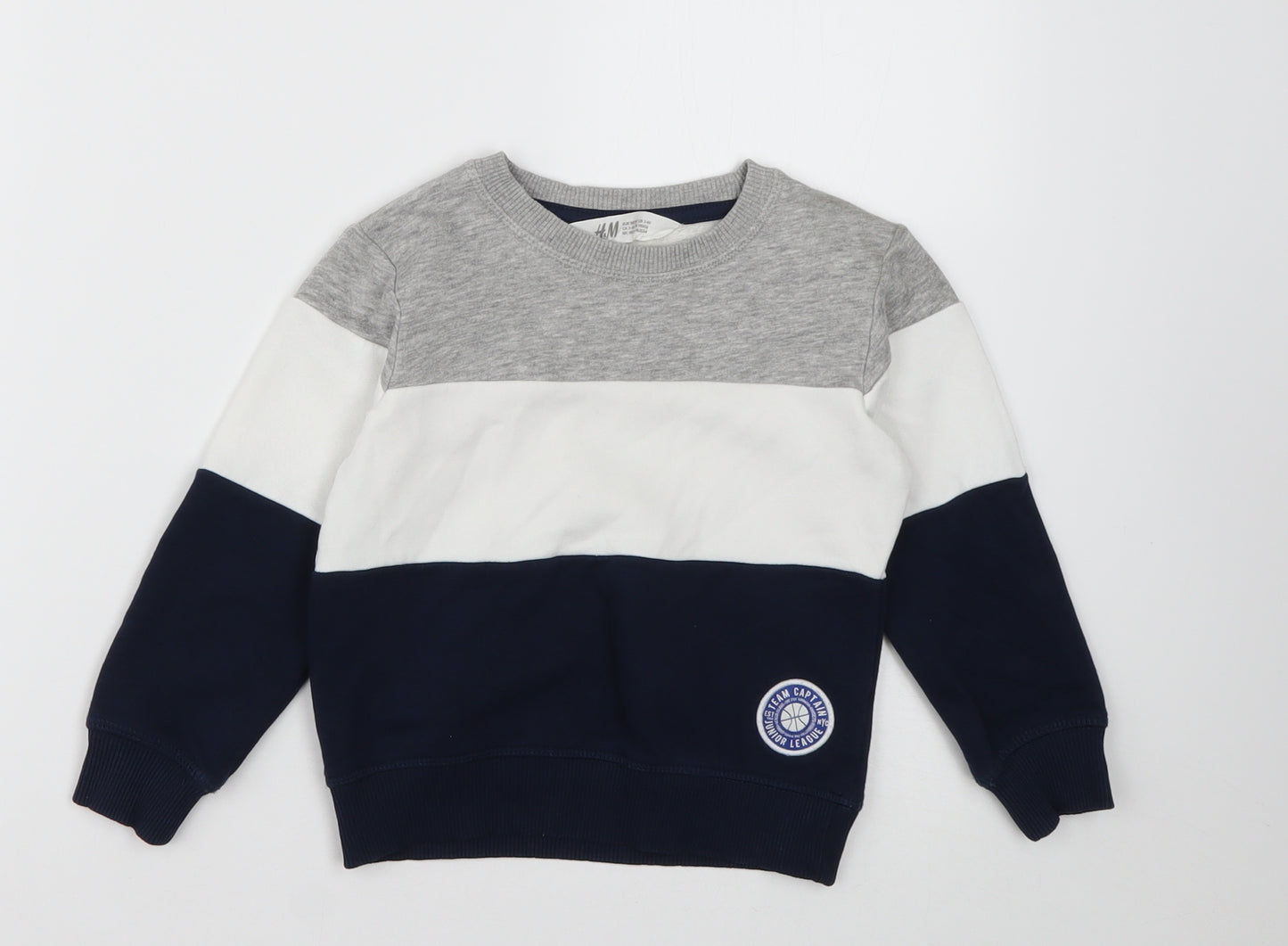 H&M Boys Blue Crew Neck Plaid Cotton Pullover Jumper Size 2-3 Years  Pullover - team captin junior league