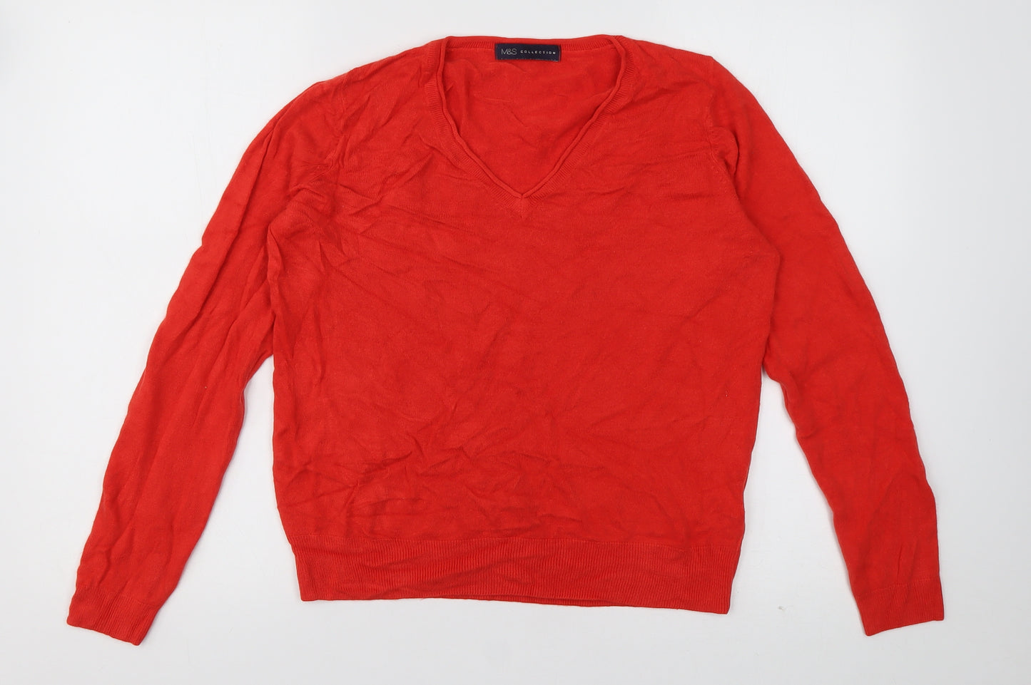 Marks and Spencer Womens Red V-Neck  Acrylic Pullover Jumper Size 14