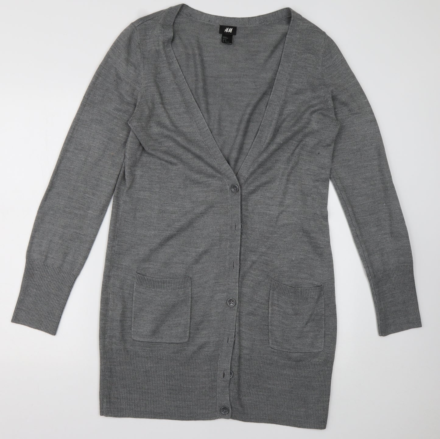 H&M Womens Grey V-Neck  Acrylic Cardigan Jumper Size M