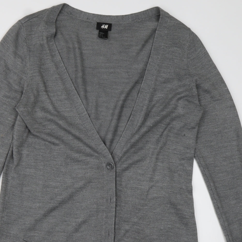 H&M Womens Grey V-Neck  Acrylic Cardigan Jumper Size M