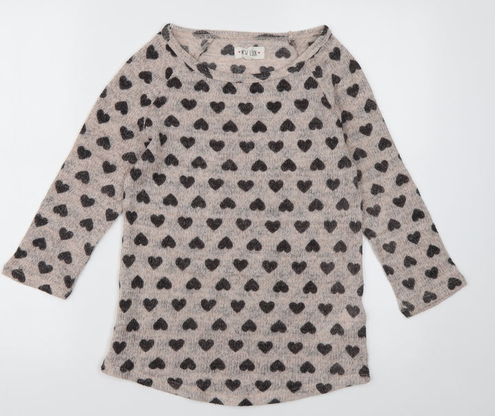 New Look Womens Pink Geometric Acrylic Pullover Sweatshirt Size 8  Pullover - Heart pattern
