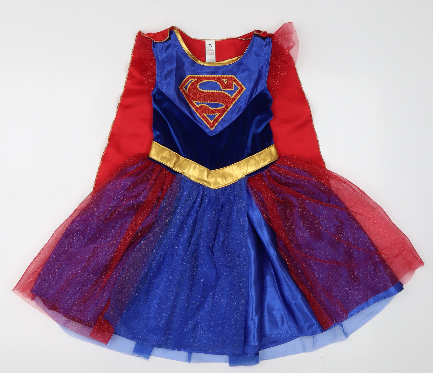 sainsburys Girls Blue  Polyester A-Line  Size 7-8 Years  Crew Neck Pullover - SUPER WOMAN