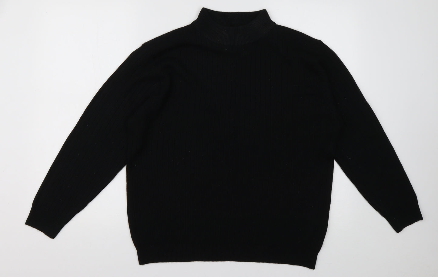 design essentials Womens Black High Neck Striped Acrylic Pullover Jumper Size L