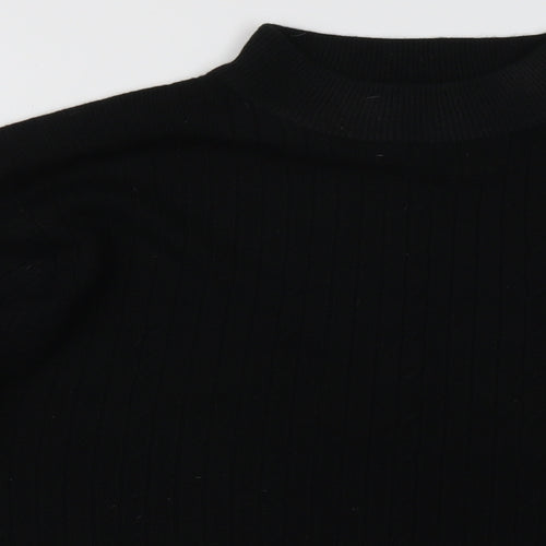 design essentials Womens Black High Neck Striped Acrylic Pullover Jumper Size L