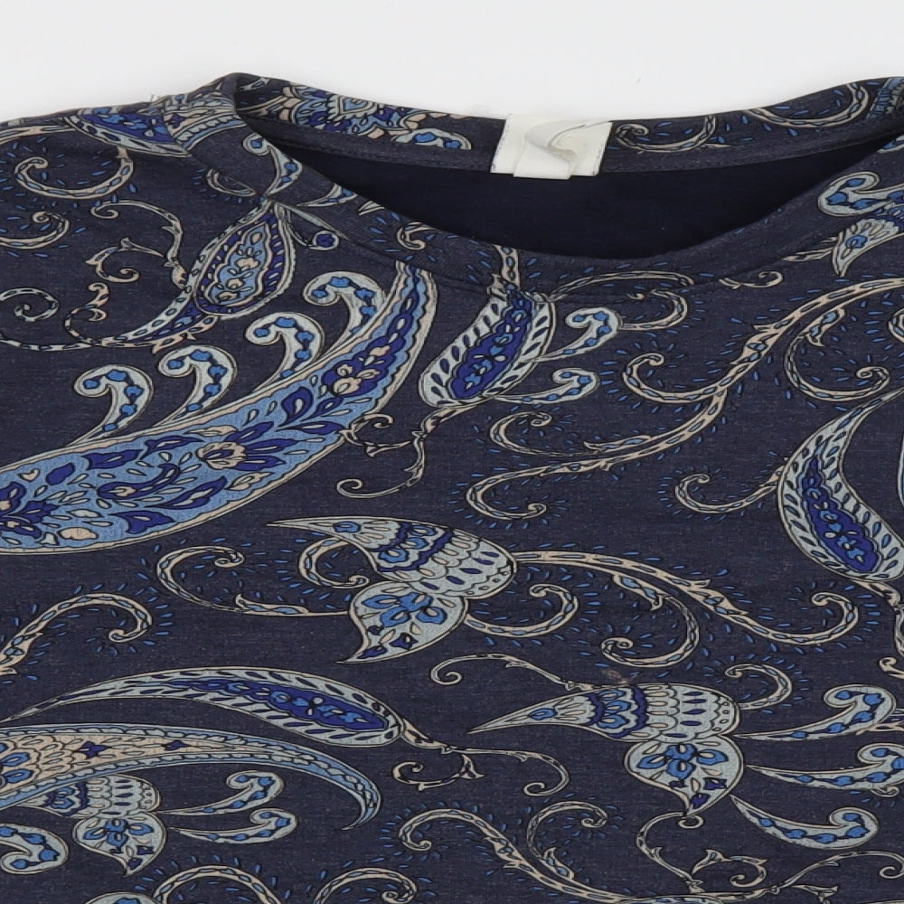 H&M Mens Blue Crew Neck Geometric Cotton Pullover Jumper Size L