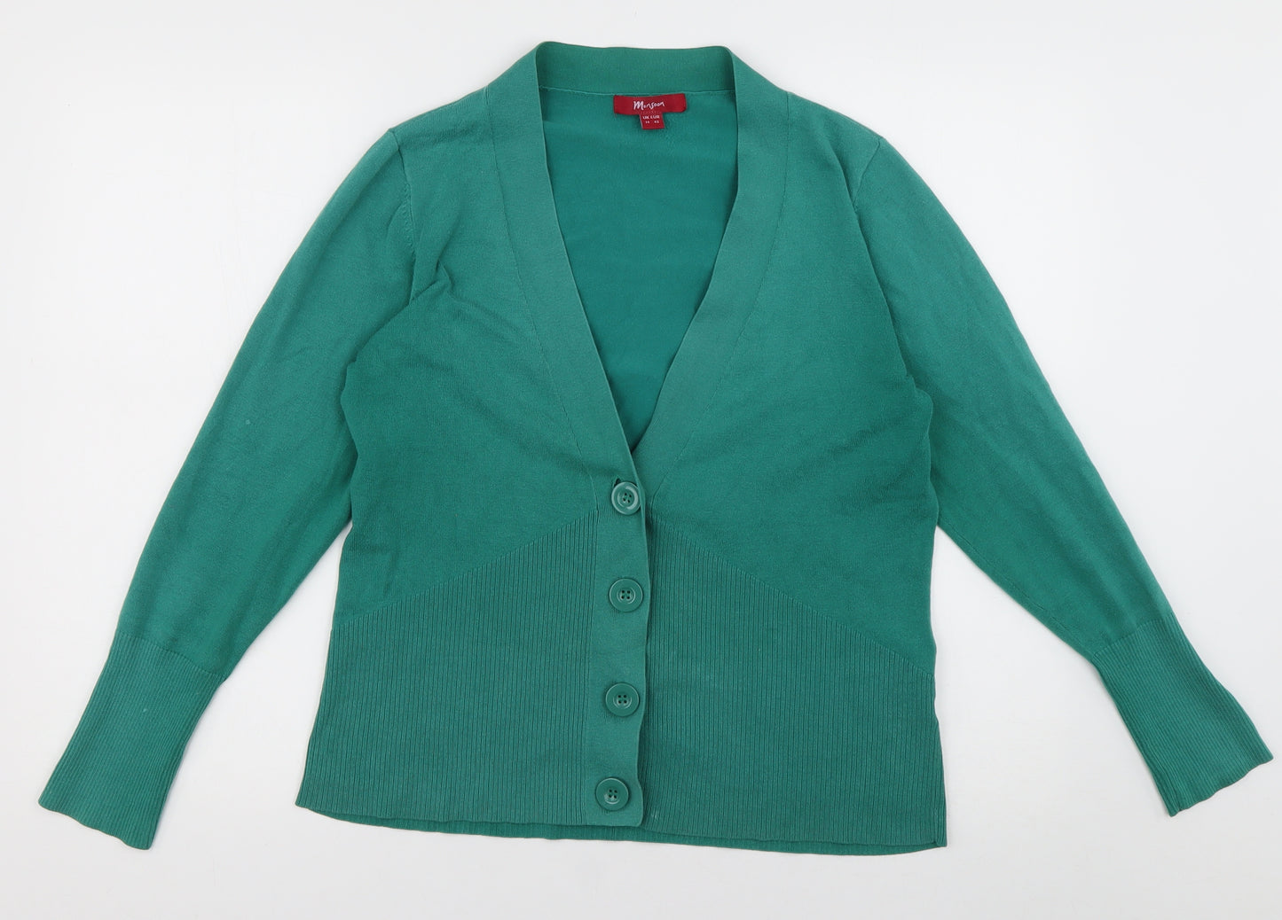 Monsoon Womens Green V-Neck  Cotton Cardigan Jumper Size 14