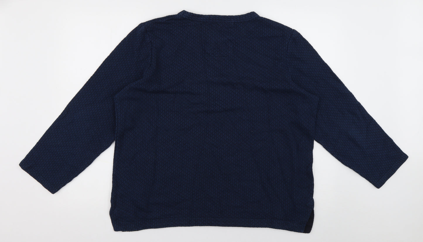 Seasalt Womens Blue Crew Neck Geometric Cotton Pullover Jumper Size 16