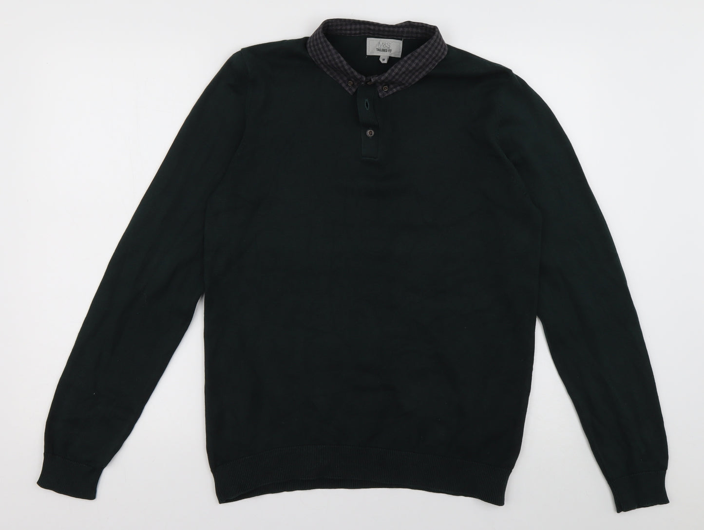 Marks and Spencer Mens Green  Cotton  Polo Size M Collared Pullover