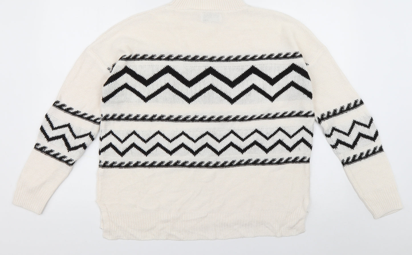 Matalan Womens White High Neck Geometric Acrylic Pullover Jumper Size M