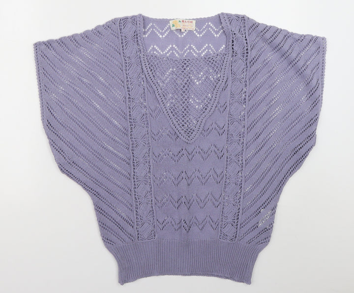 Preworn Womens Purple Geometric Cotton Pullover Sweatshirt Size M  Pullover