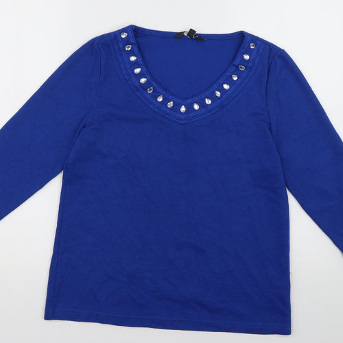 bonmarch Womens Blue Fair Isle Polyester Pullover Sweatshirt Size 12  Pullover