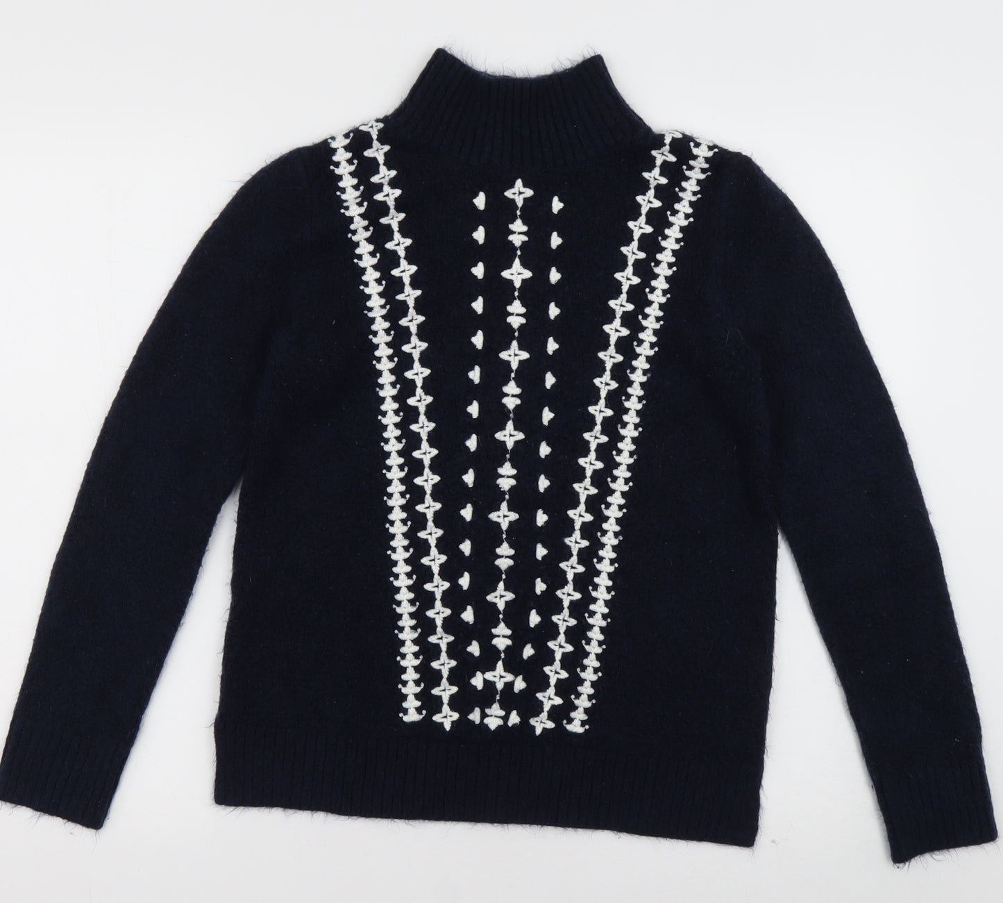 M&Co Womens Blue High Neck Geometric Acrylic Pullover Jumper Size 10