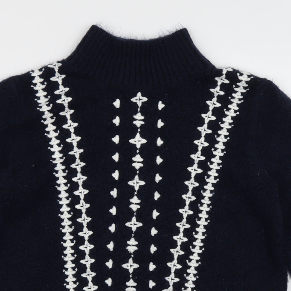 M&Co Womens Blue High Neck Geometric Acrylic Pullover Jumper Size 10