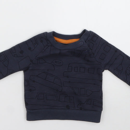 Primark Baby Blue Geometric Cotton Pullover Jumper Size 0-3 Months  Buckle - Cars