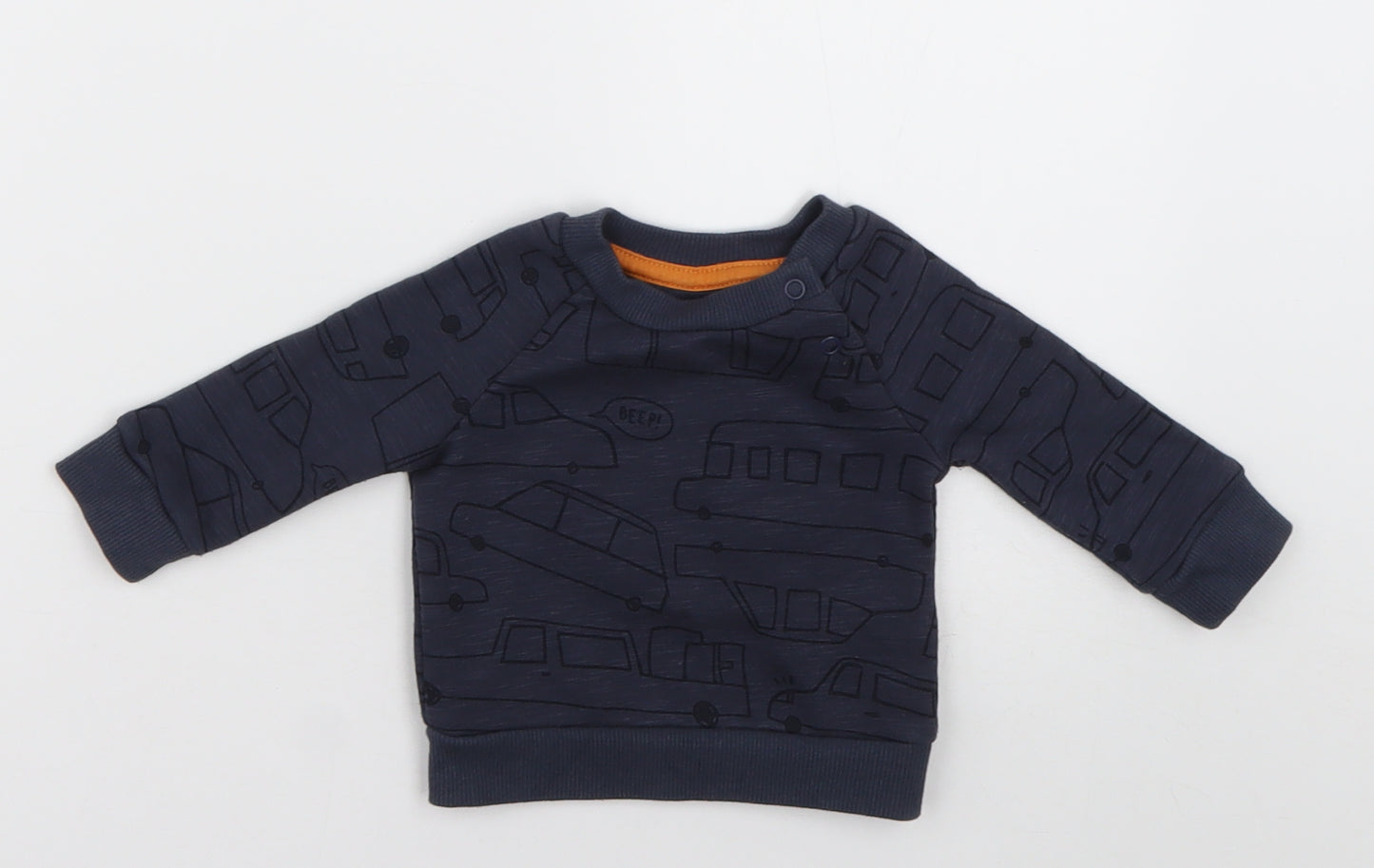 Primark Baby Blue Geometric Cotton Pullover Jumper Size 0-3 Months  Buckle - Cars