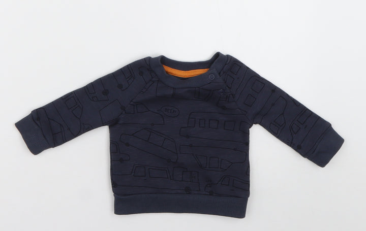 Primark Baby Blue Geometric Cotton Pullover Jumper Size 0-3 Months  Buckle - Cars