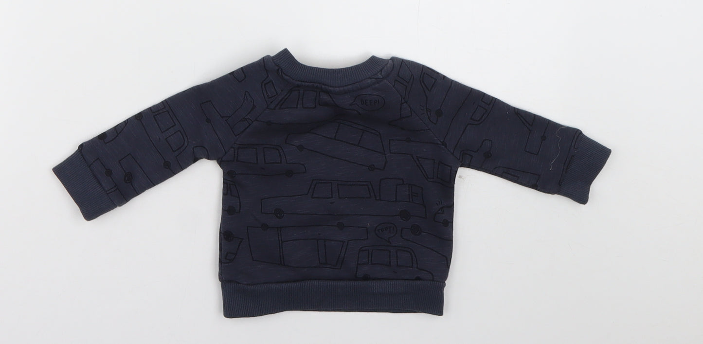 Primark Baby Blue Geometric Cotton Pullover Jumper Size 0-3 Months  Buckle - Cars