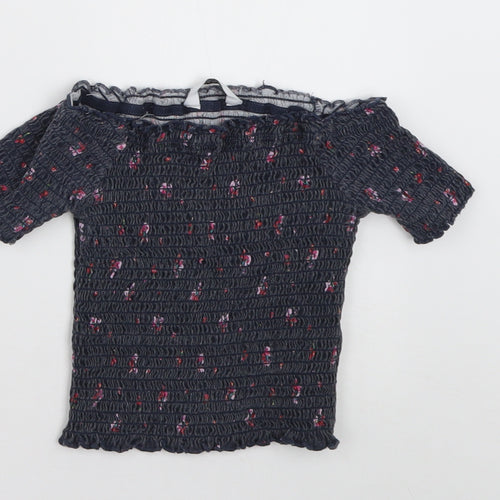 Primark Girls Grey Floral Cotton Tunic T-Shirt Size 7-8 Years Off the Shoulder Pullover