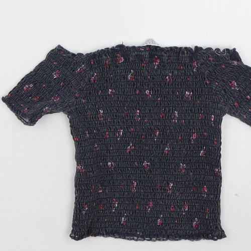 Primark Girls Grey Floral Cotton Tunic T-Shirt Size 7-8 Years Off the Shoulder Pullover