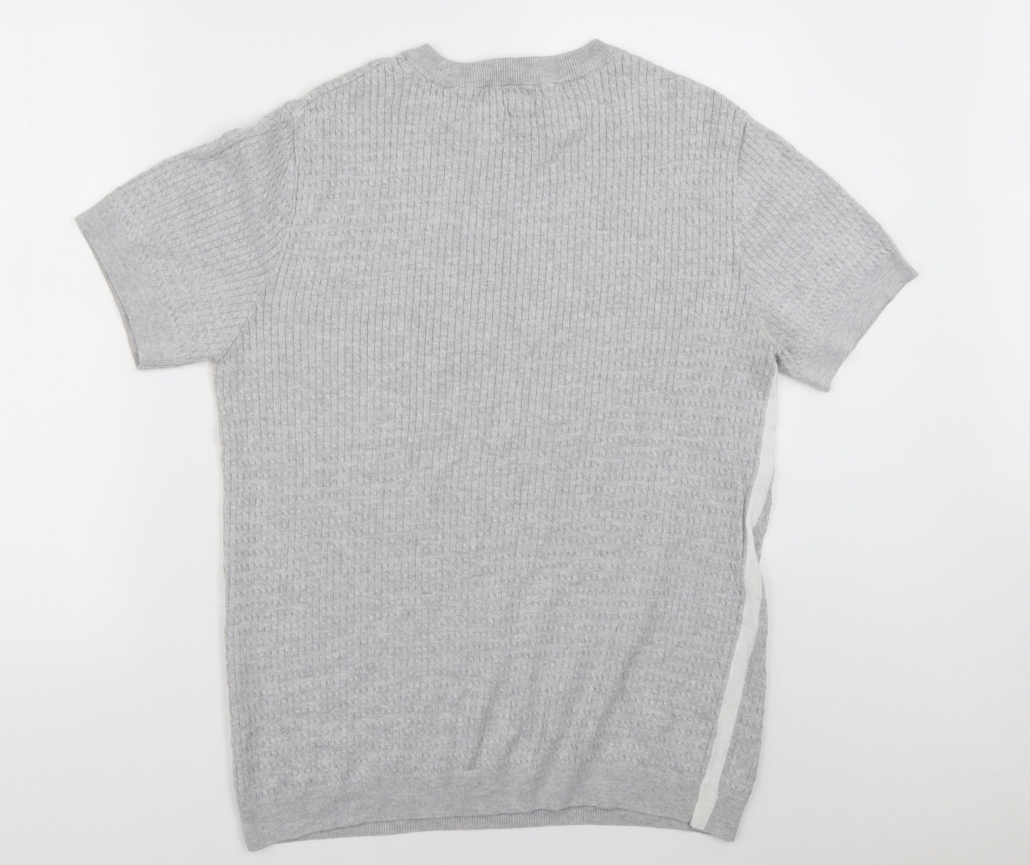 River Island Mens Grey Geometric Cotton  T-Shirt Size M Crew Neck