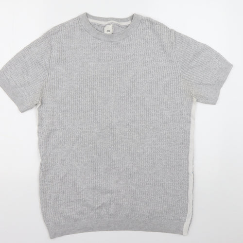 River Island Mens Grey Geometric Cotton  T-Shirt Size M Crew Neck