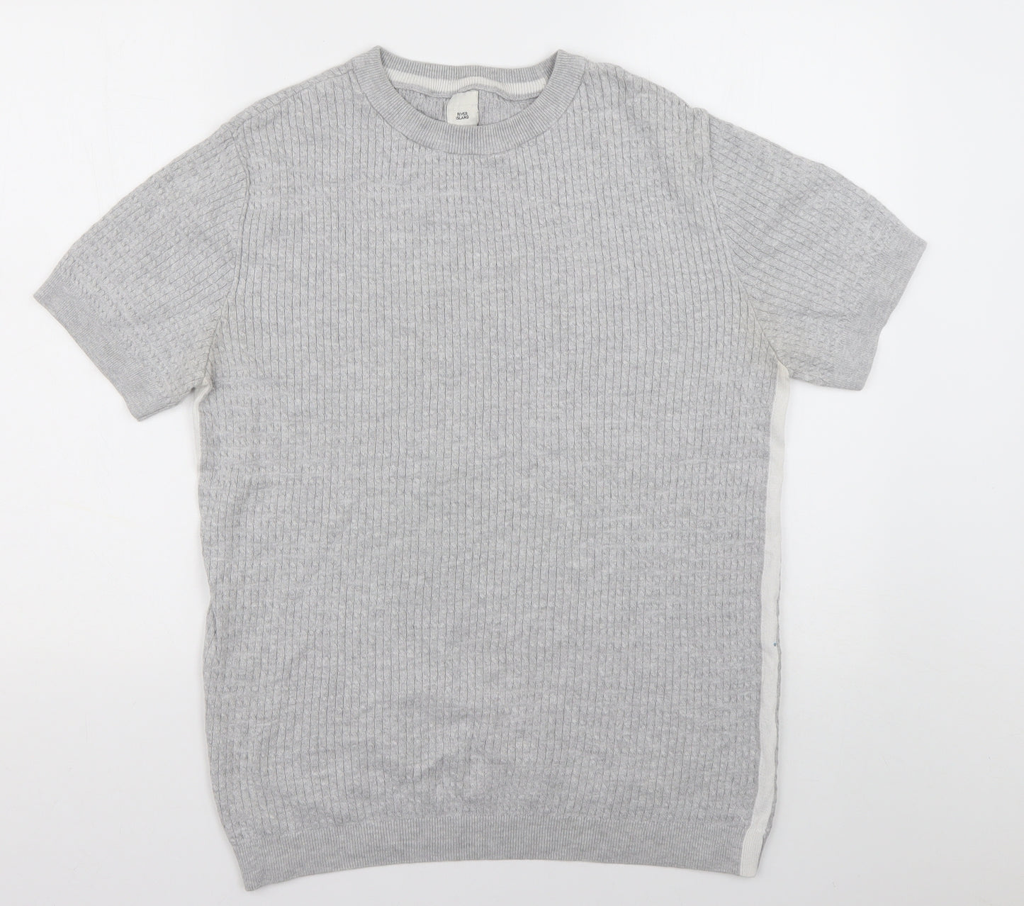 River Island Mens Grey Geometric Cotton  T-Shirt Size M Crew Neck