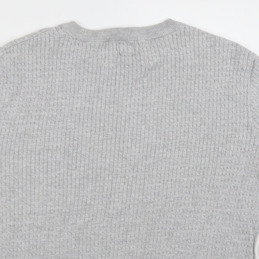 River Island Mens Grey Geometric Cotton  T-Shirt Size M Crew Neck