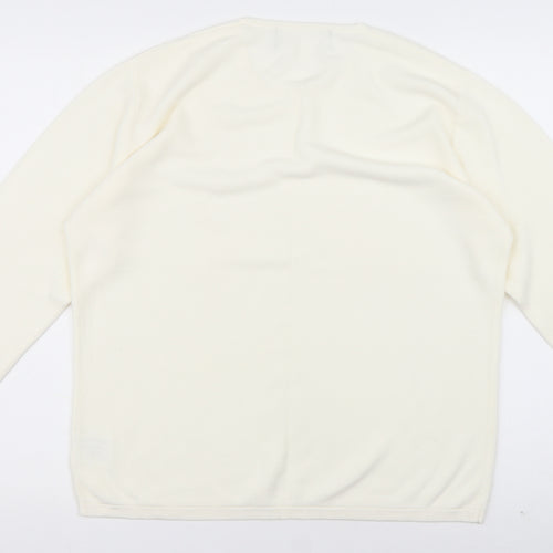 Preworn Womens White Crew Neck Floral Acrylic Pullover Jumper Size L