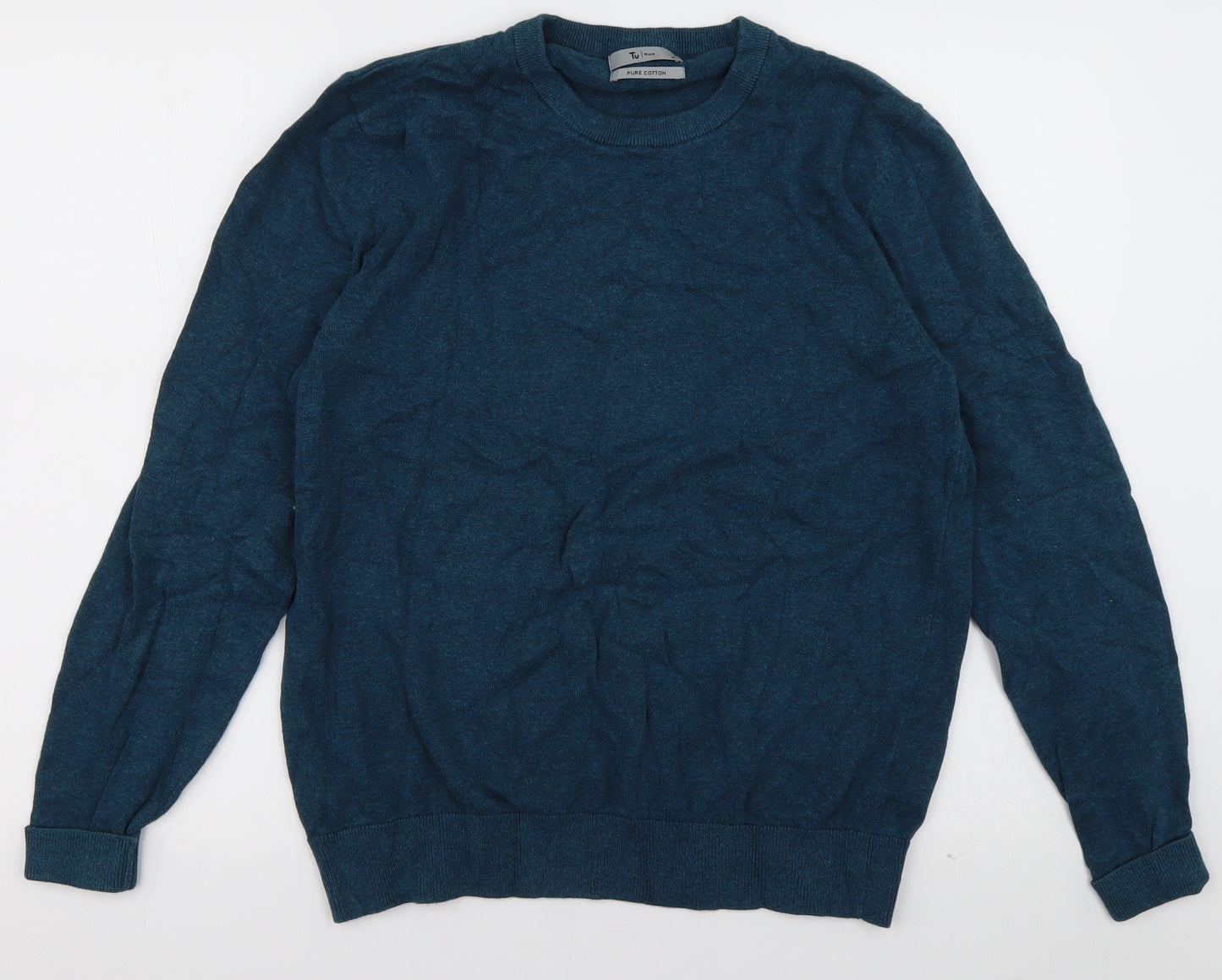 sainsburys Mens Blue Collared  Cotton Pullover Jumper Size M