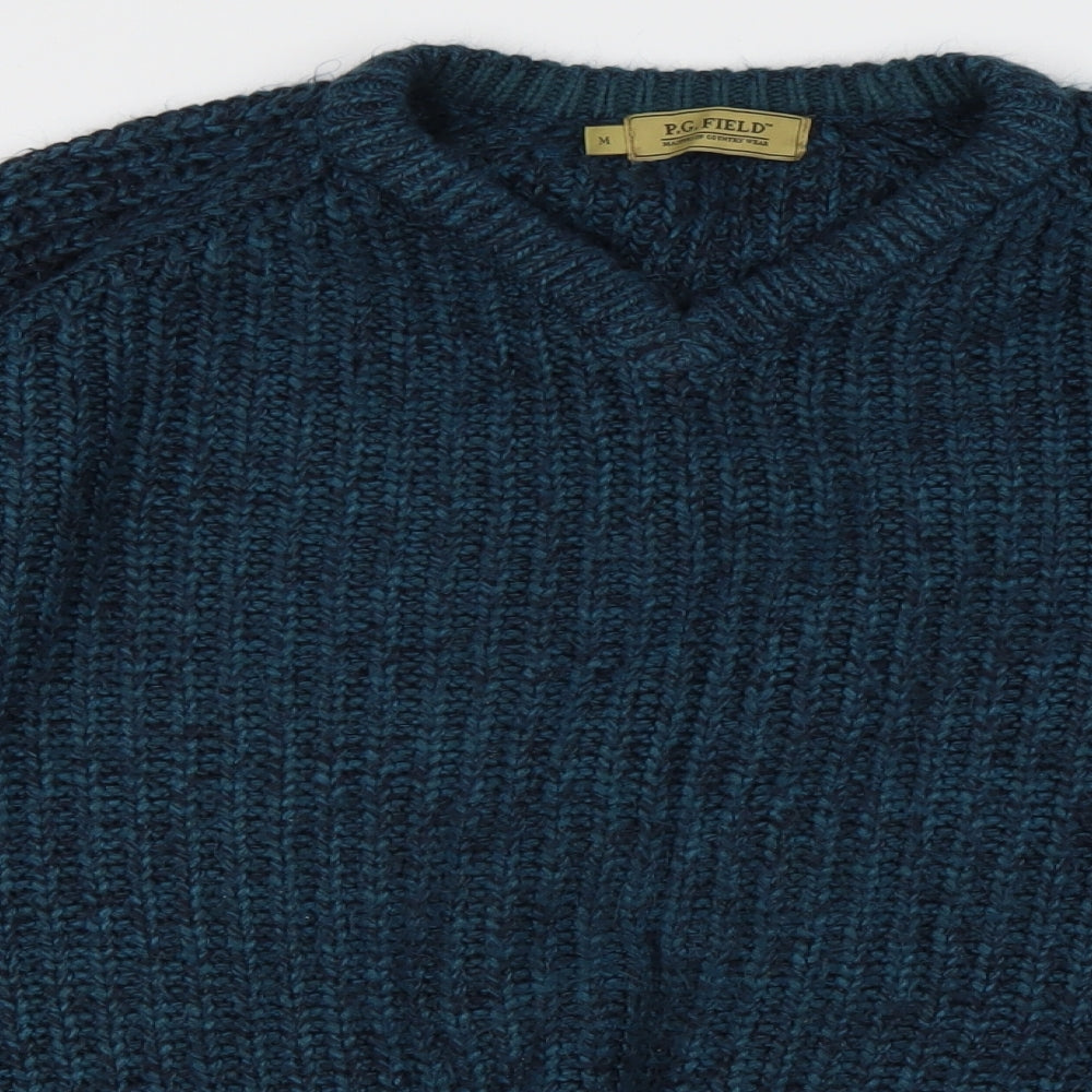 pg field Mens Blue V-Neck  Acrylic Pullover Jumper Size M