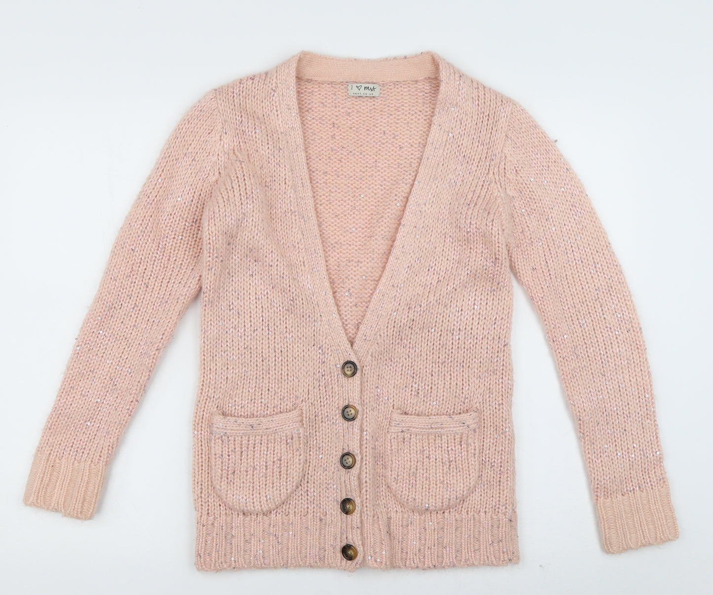 George Girls Pink V-Neck  Acrylic Cardigan Jumper Size 11-12 Years  Button - Sequin detail
