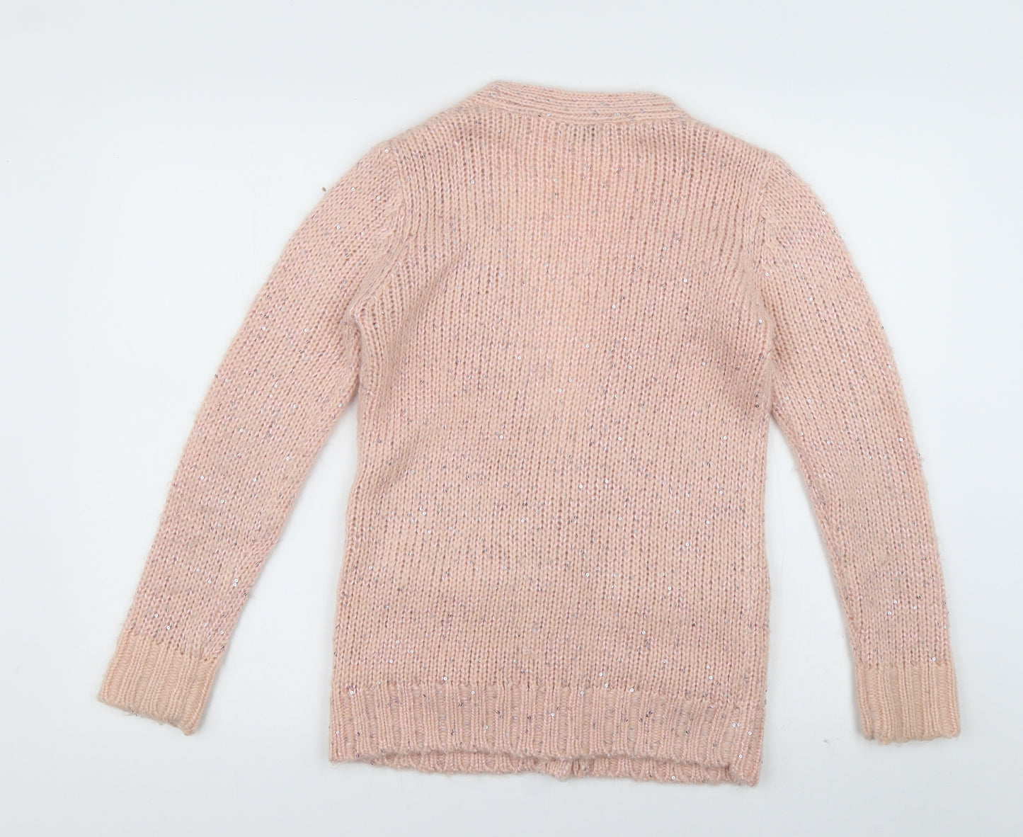 George Girls Pink V-Neck  Acrylic Cardigan Jumper Size 11-12 Years  Button - Sequin detail