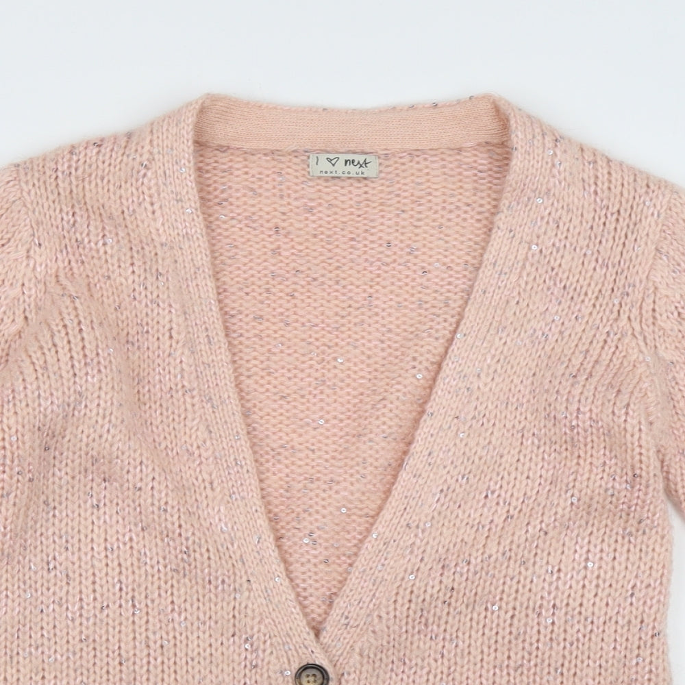 George Girls Pink V-Neck  Acrylic Cardigan Jumper Size 11-12 Years  Button - Sequin detail