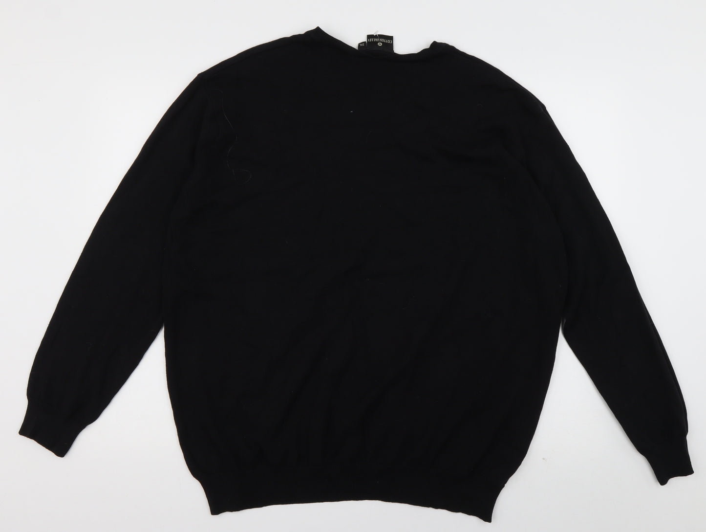 Cotton Valley Mens Black V-Neck  Cotton Pullover Jumper Size 2XL