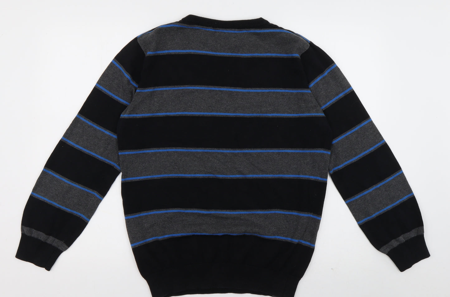 McKenzie Mens Grey Crew Neck Striped Cotton Pullover Jumper Size M