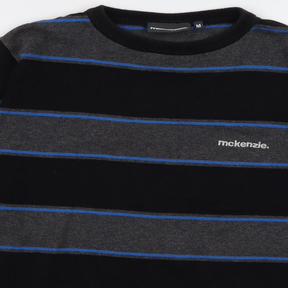 McKenzie Mens Grey Crew Neck Striped Cotton Pullover Jumper Size M