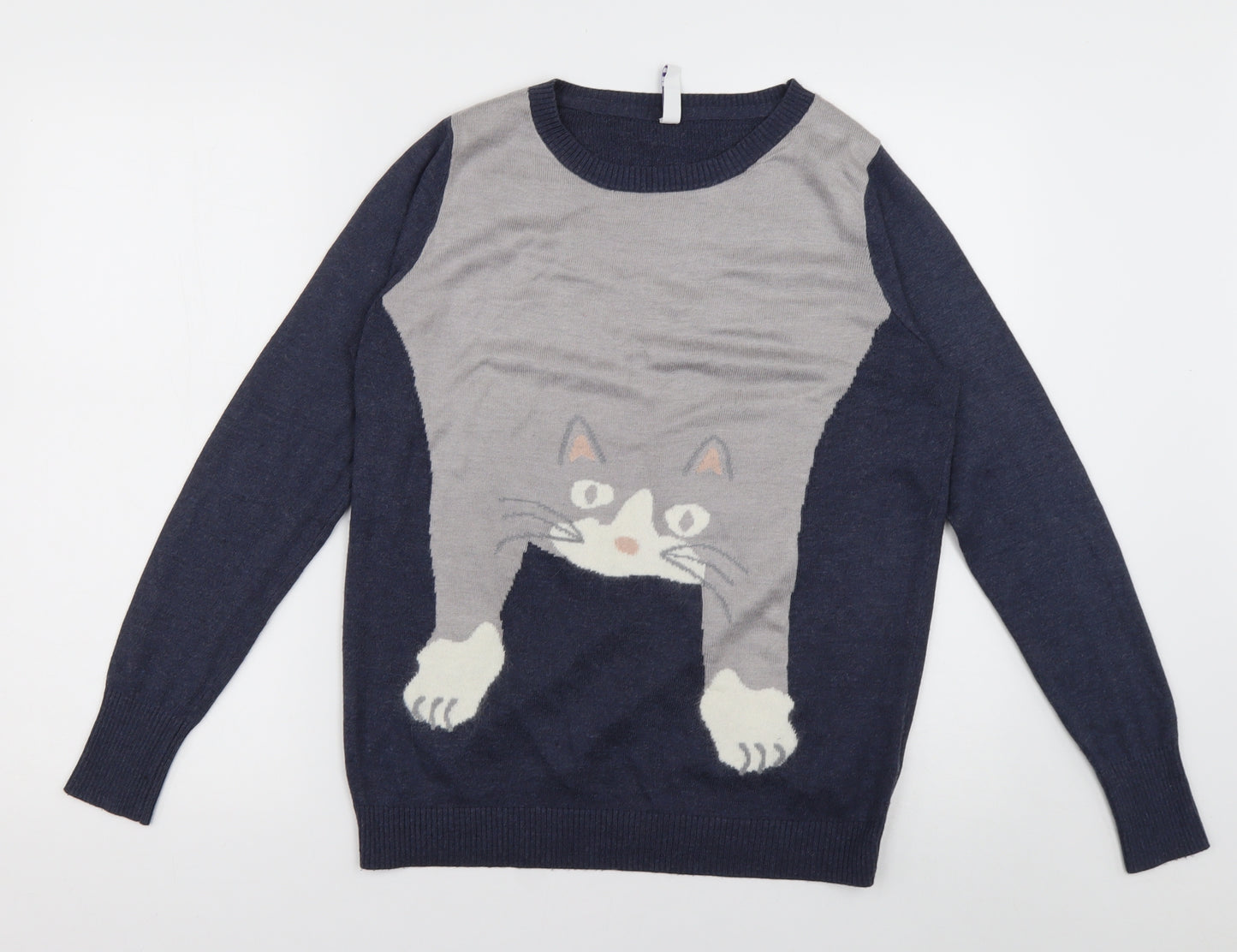 Debenhams Womens Blue Collared  Acrylic Pullover Jumper Size 14   - cat