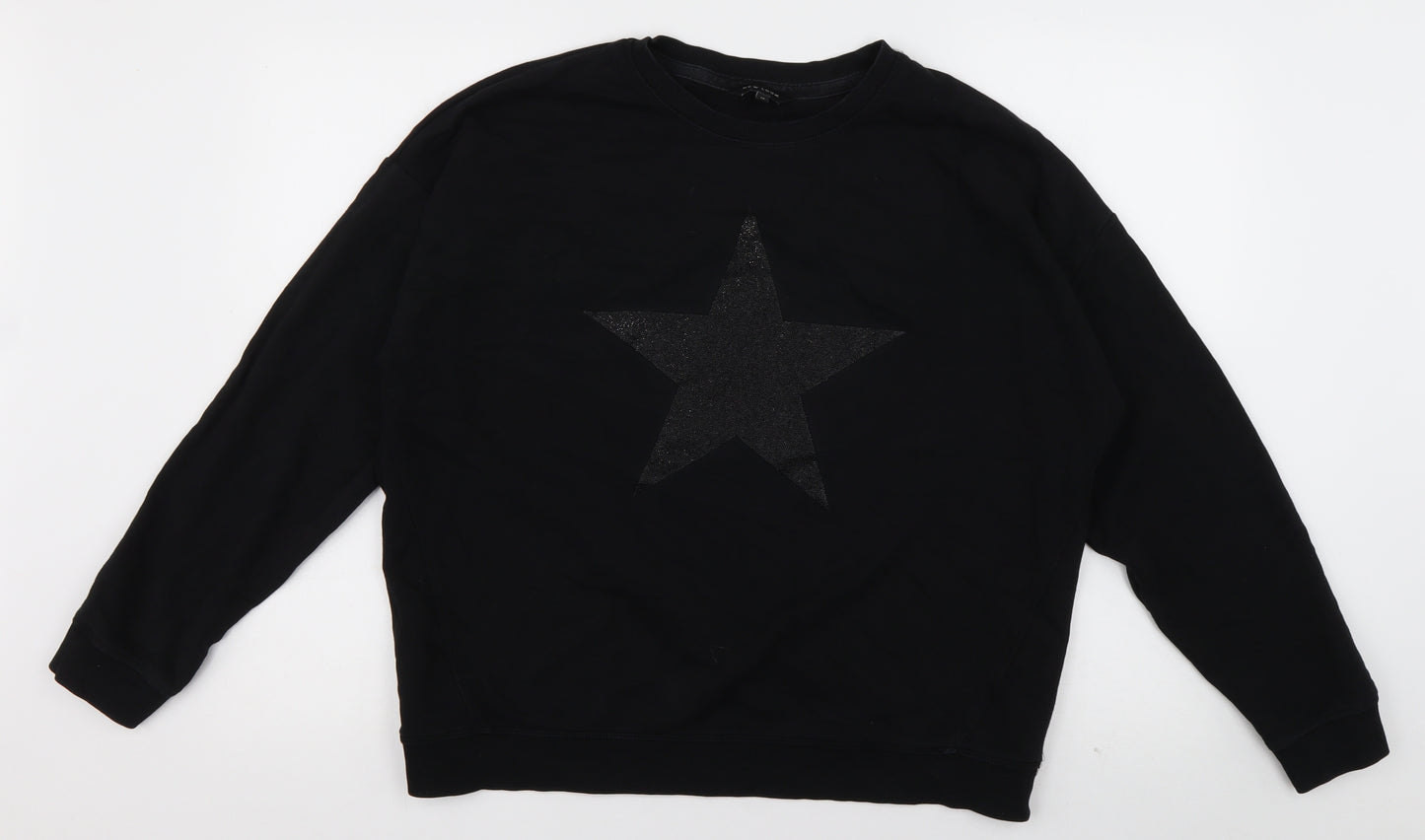 New Look Womens Black Crew Neck  Cotton Pullover Jumper Size 12   - Star print