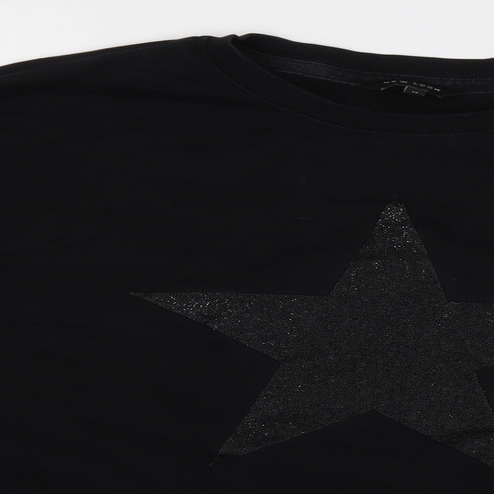 New Look Womens Black Crew Neck  Cotton Pullover Jumper Size 12   - Star print