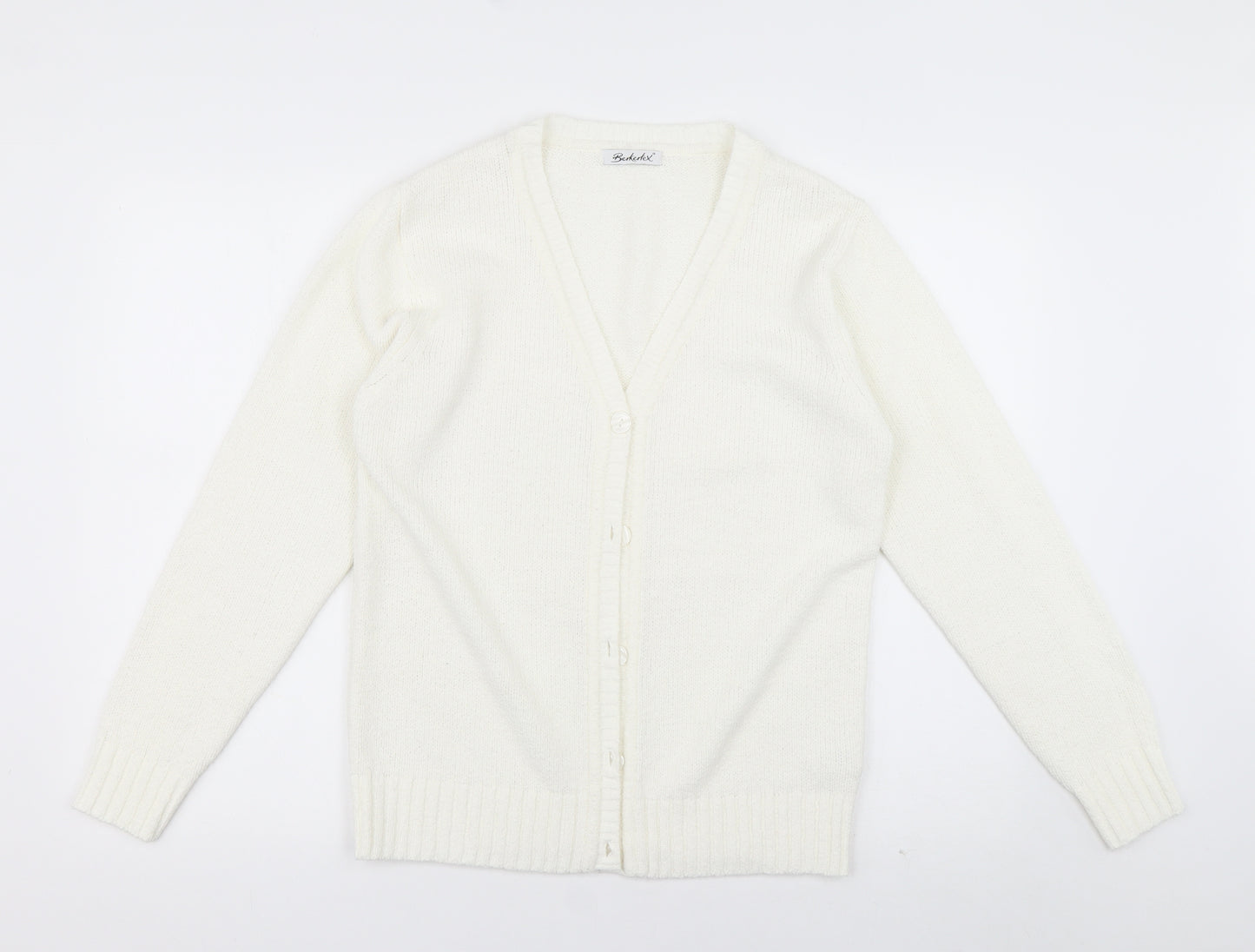 berkertext Womens White V-Neck  Acrylic Cardigan Jumper Size 12