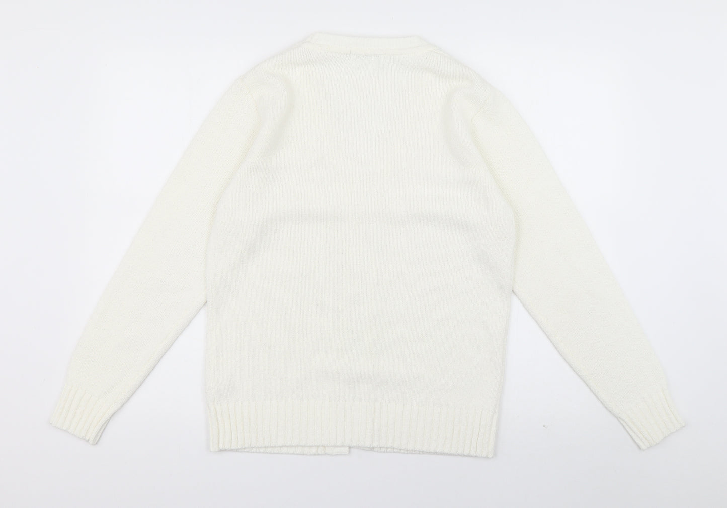 berkertext Womens White V-Neck  Acrylic Cardigan Jumper Size 12