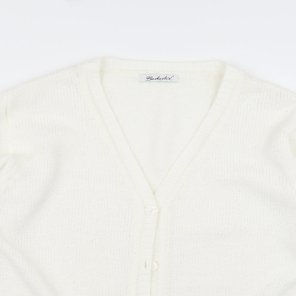 berkertext Womens White V-Neck  Acrylic Cardigan Jumper Size 12