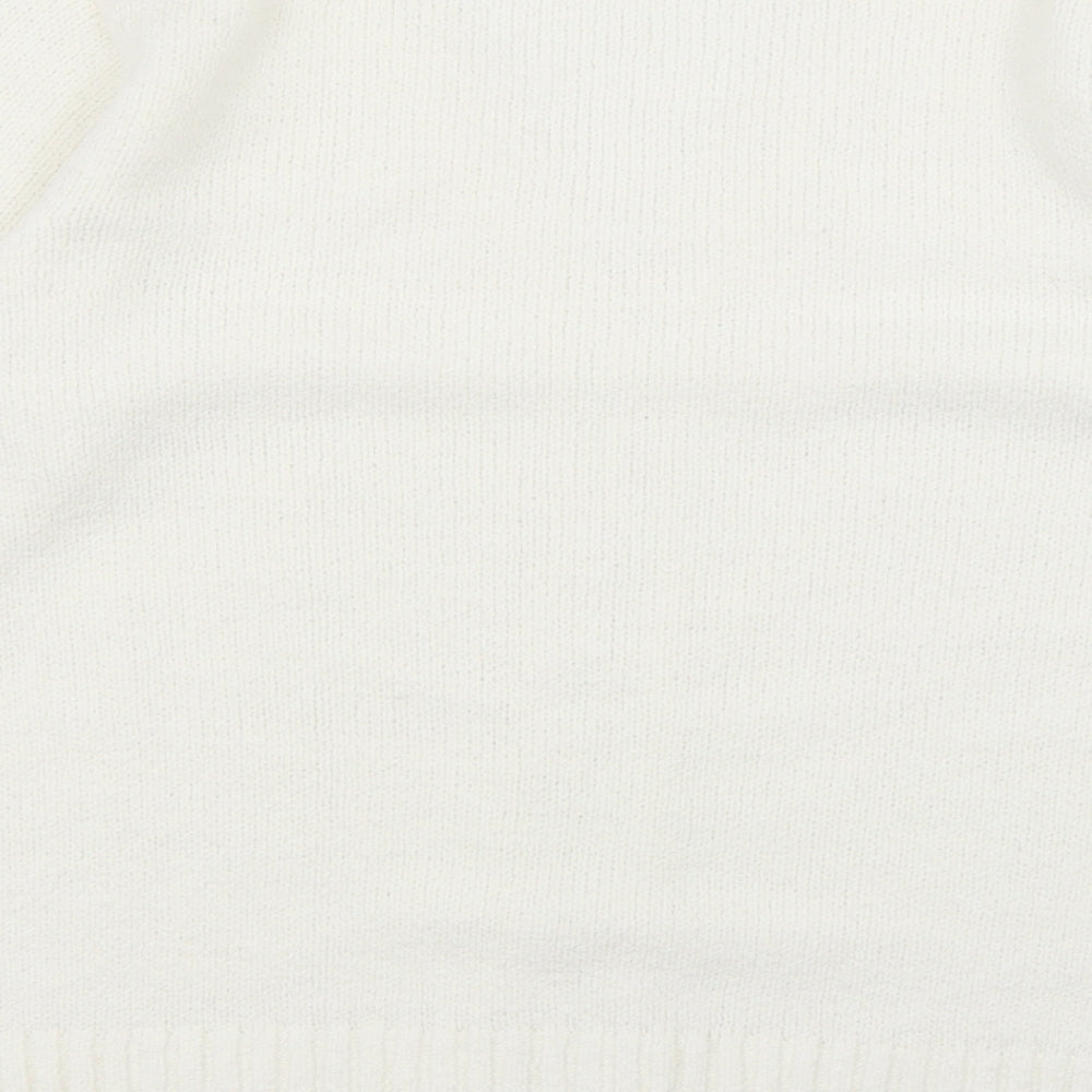 berkertext Womens White V-Neck  Acrylic Cardigan Jumper Size 12