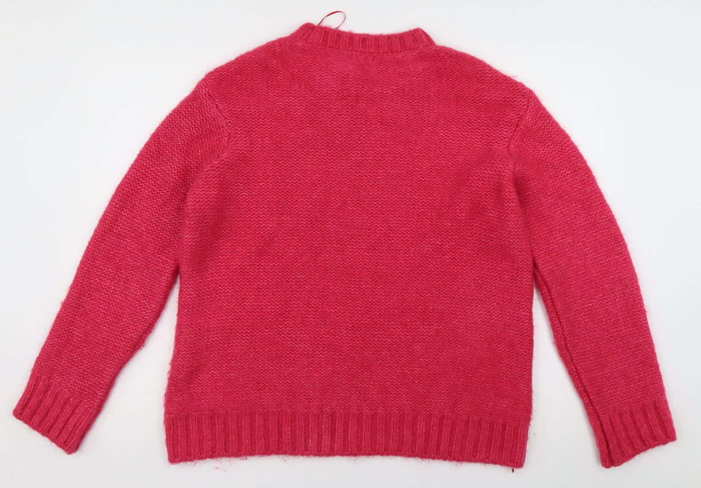 M&Co Womens Pink Crew Neck Argyle/Diamond Acrylic Pullover Jumper Size 14