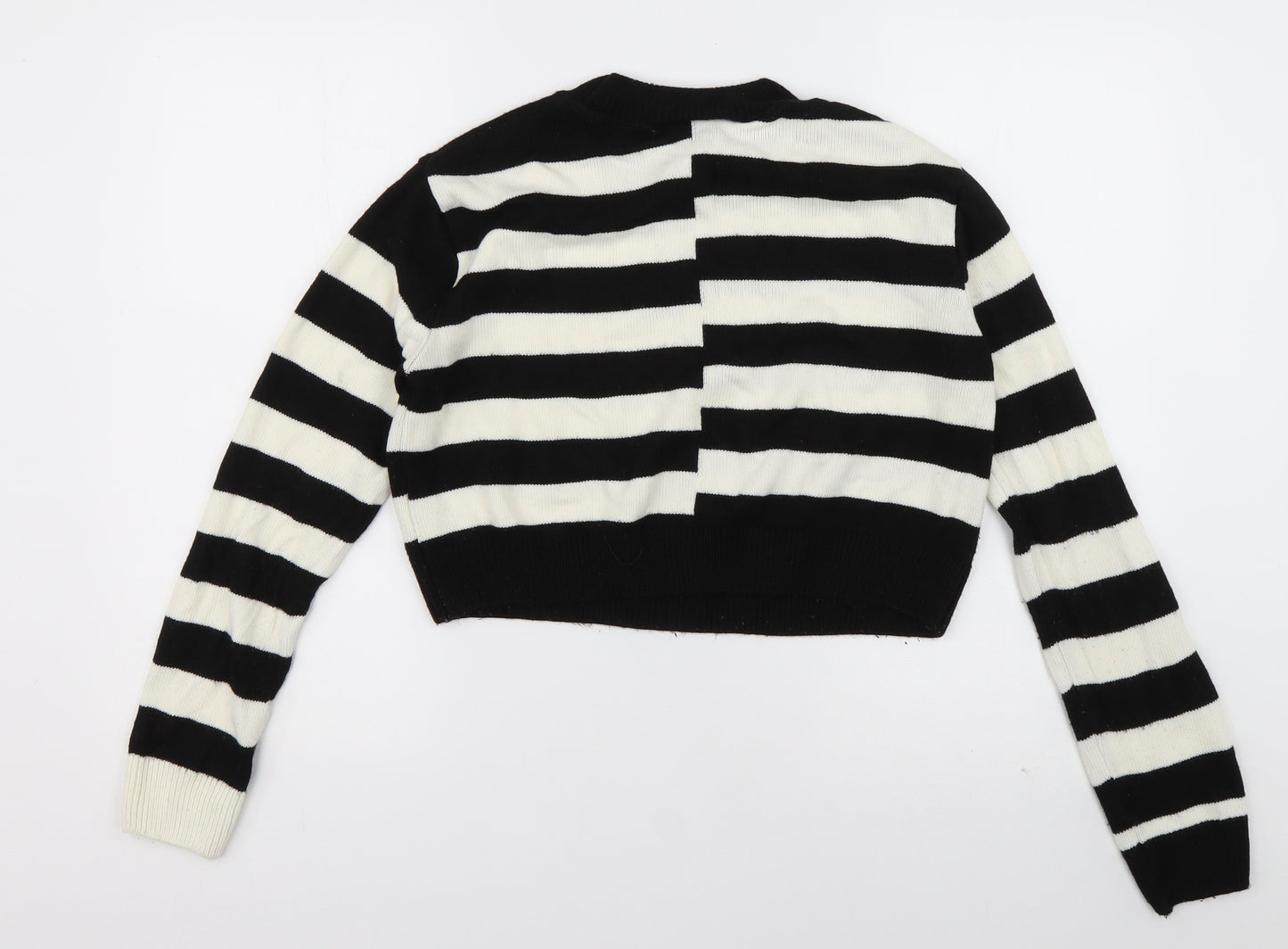 COLLUSION Womens Black Crew Neck Striped Acrylic Pullover Jumper Size 10   - cropped